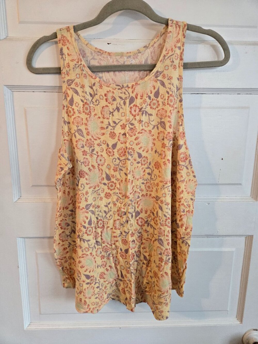 SO Favorite Tank Top Floral Print Rayon Blend Yellow Pink - Size L